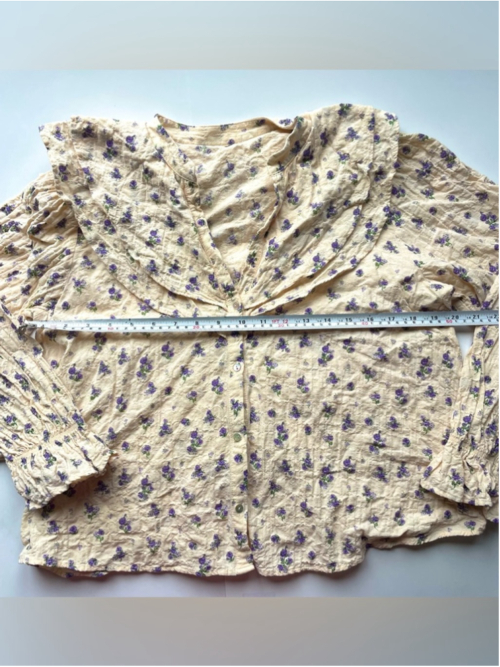 zara Romantic Floral Ruffle Collar Blouse Cream Purple Vintage Inspired - Picture 9 of 11
